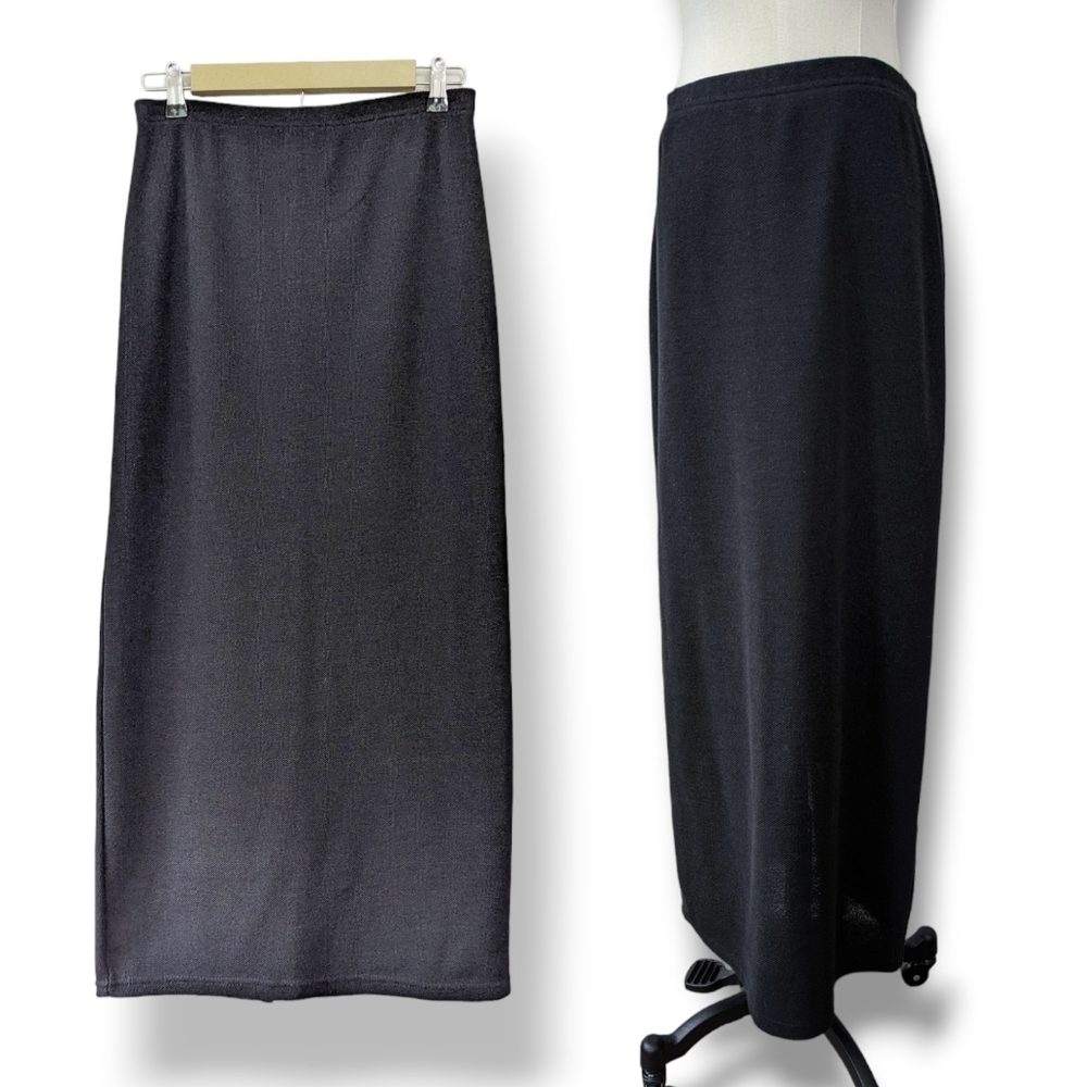 Vintage Express Tricot Black Pique Knit Maxi Skirt Minimalist‎ 90s